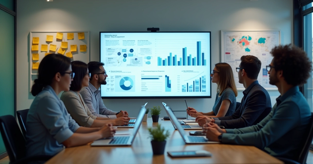 Equipe analisando dados de vendas automatizados por IA 