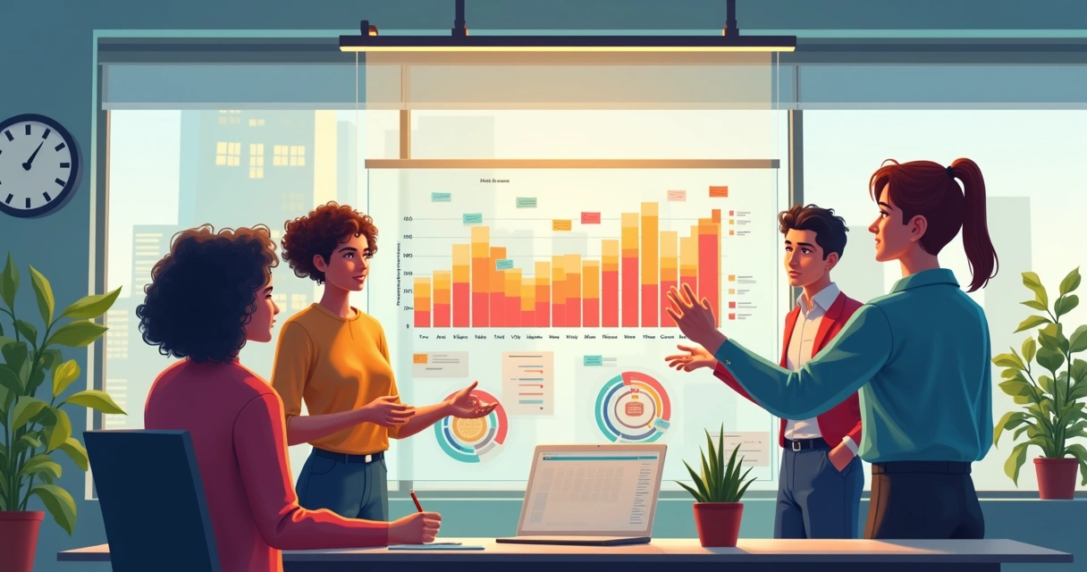 Equipe analisando gráfico de feedbacks