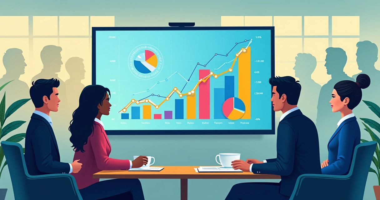 Equipe de campanha política analisando gráficos de previsão 