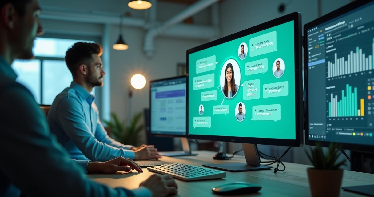 Atendente digital interagindo com clientes via WhatsApp na tela 