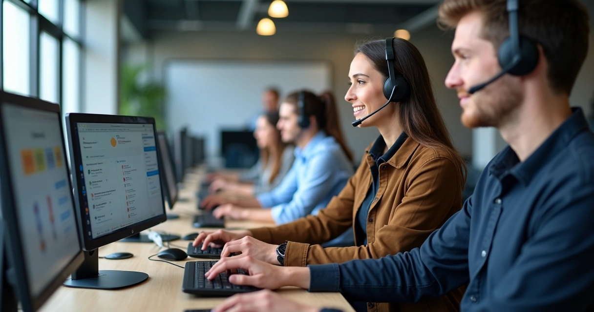 Equipe de atendimento utilizando inteligência artificial integrada no hubspot 