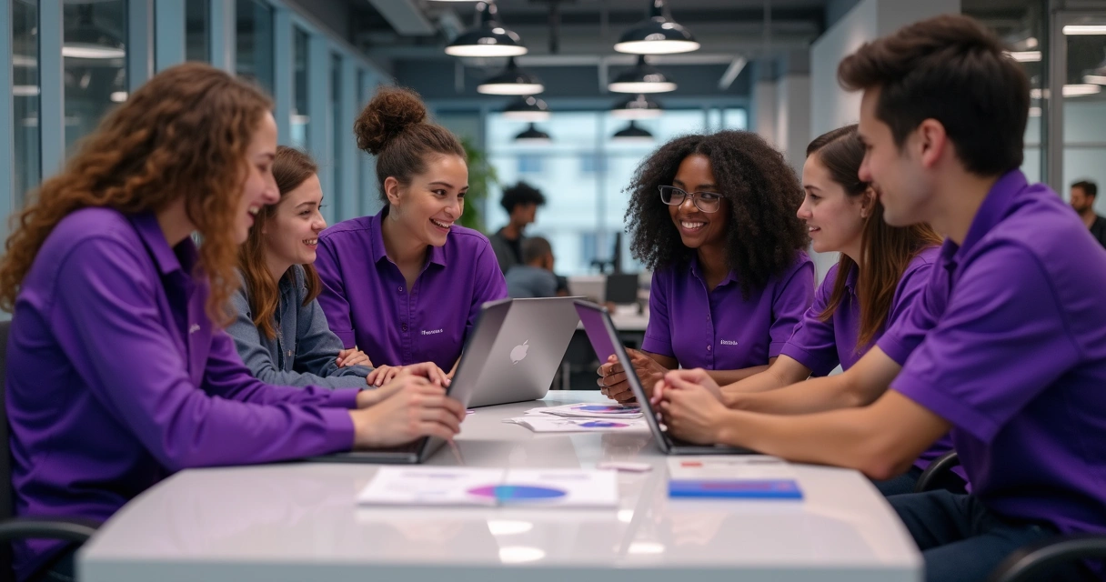 Equipe Nubank conversando animada 