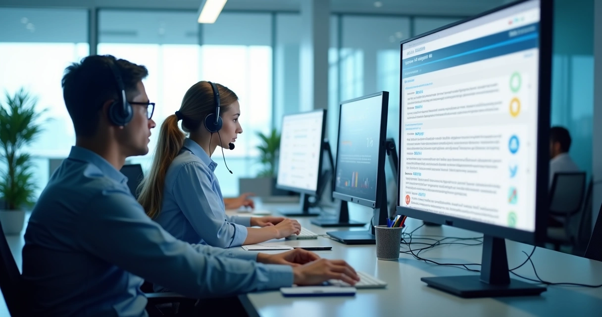 Equipe de atendimento usando CRM omnichannel com apoio de IA 