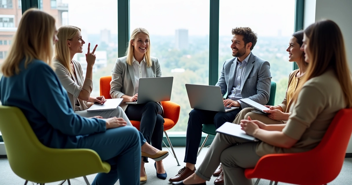 Equipe autônoma reunida, trocando ideias