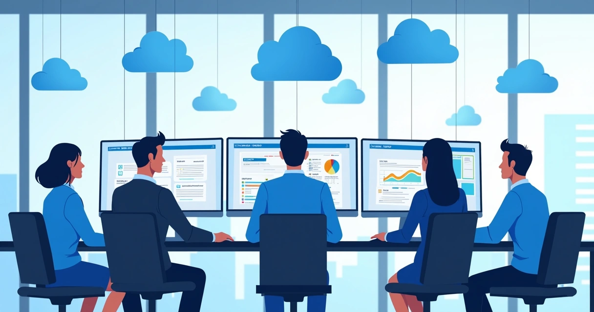 Equipe de especialistas em nuvem monitorando sistemas