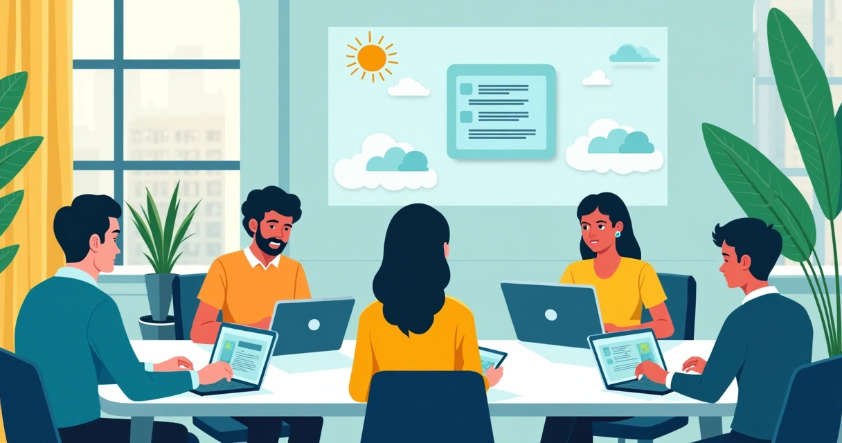 Equipe diversa usando notebooks e tablets na mesa colaborando em documentos online 