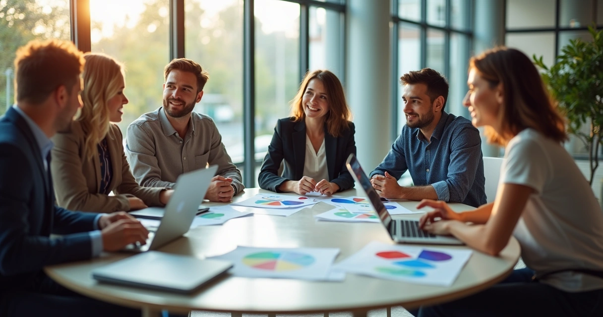 Equipe transparente e colaborativa unida em torno de um objetivo no escritório 