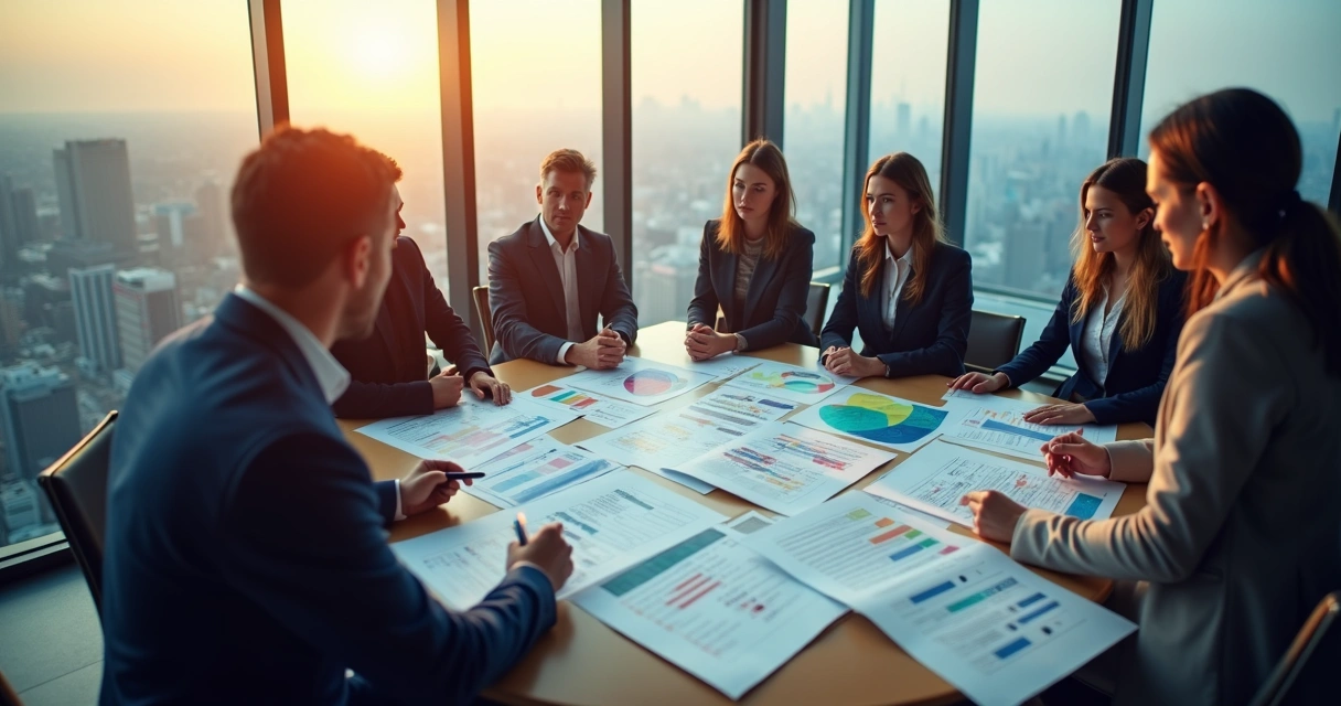 Equipe comercial analisando gráficos estratégicos juntos 