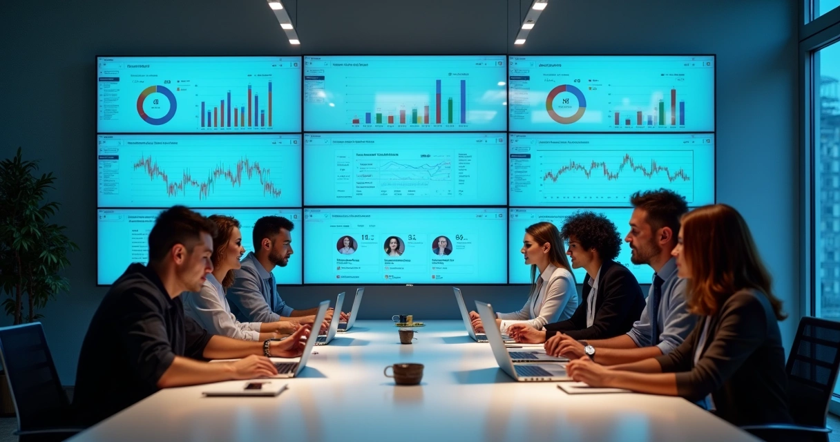 Equipe de vendas reunida em atendimento na tela do computador 
