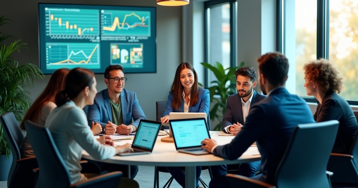 Equipe comercial reunida em reunião de prospecção B2B 