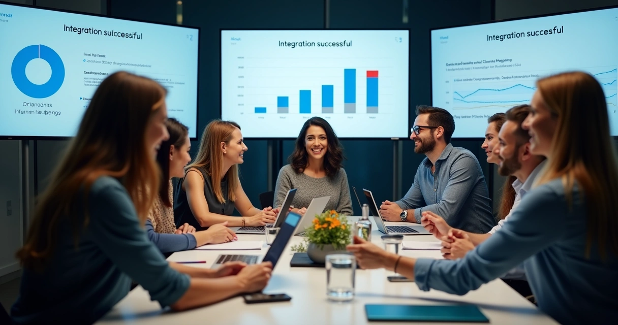 Equipe de condomínio celebrando integração bem-sucedida 