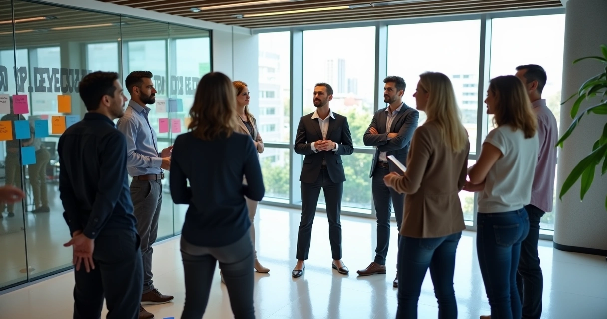Equipe realizando dinâmica de constelação sistêmica 