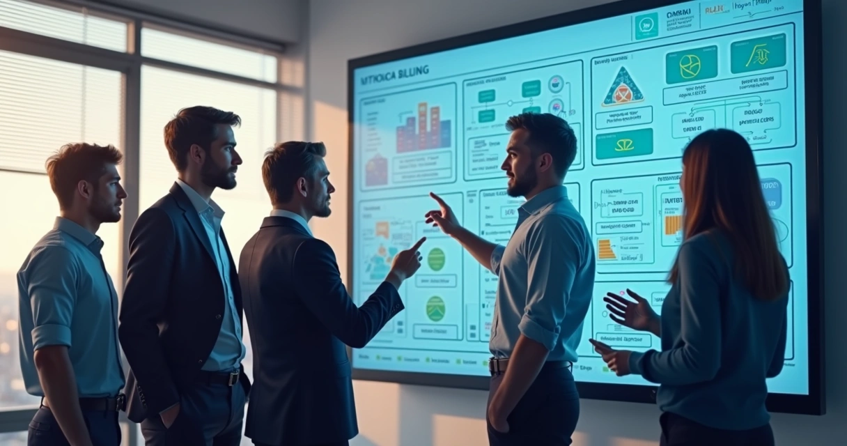 Equipe de consultores analisando automação com IA 