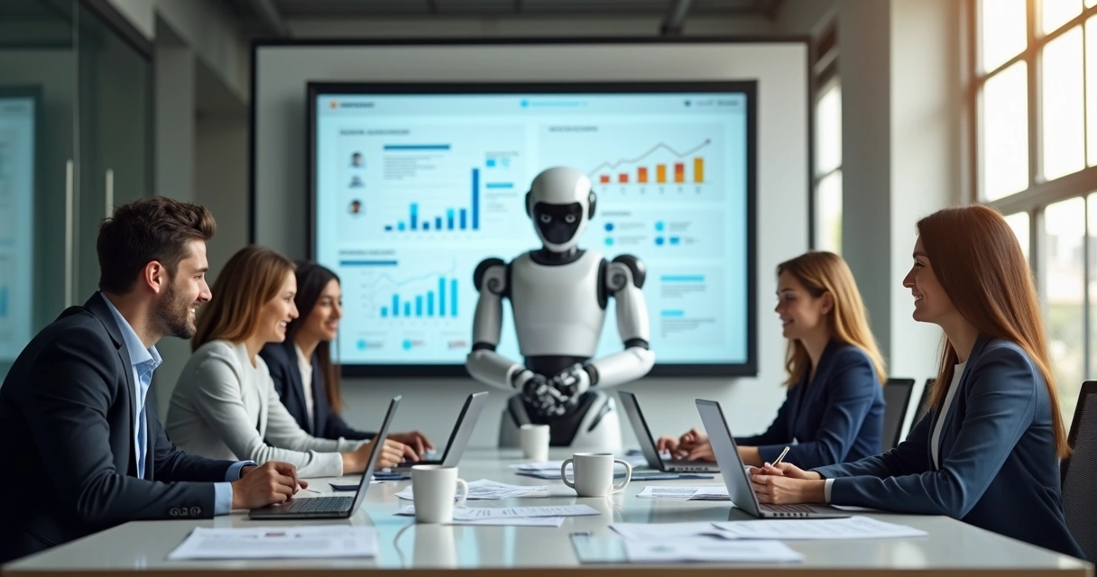 Equipe contábil digitalizando processos com robô de software 