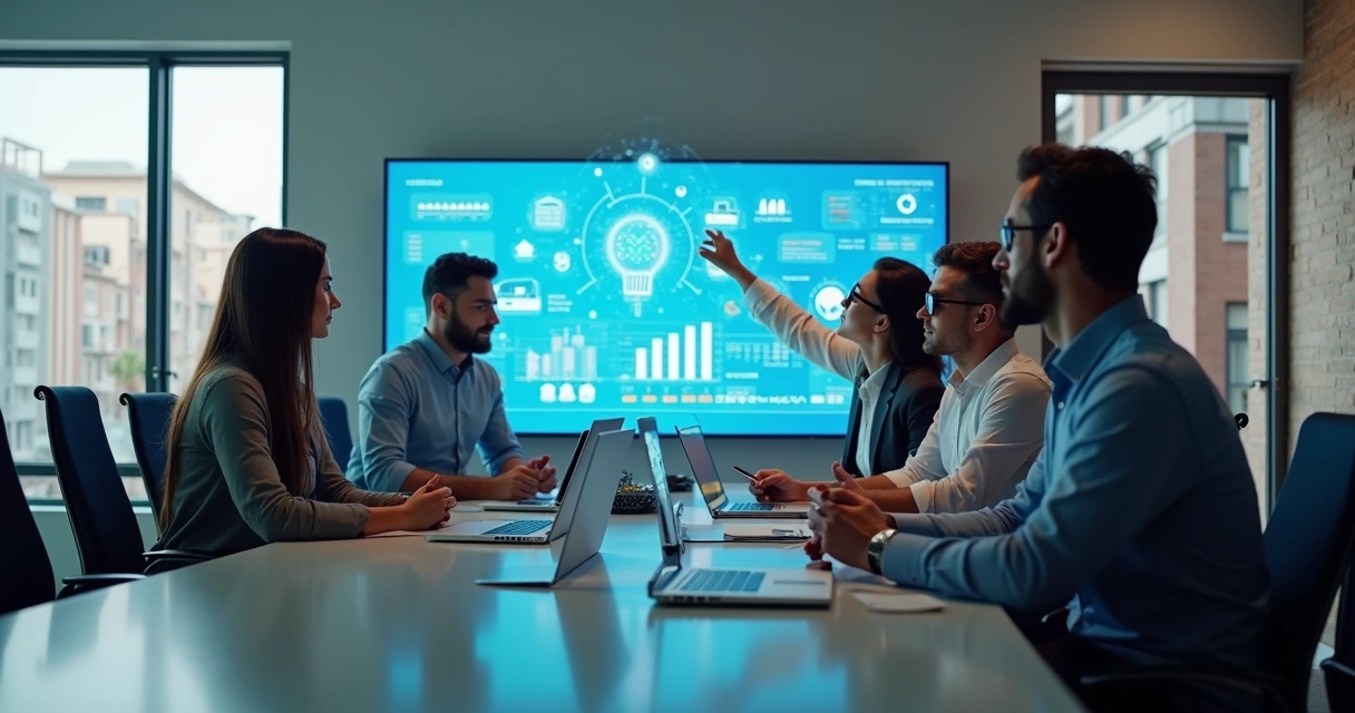 Equipe de vendas imobiliária conectada à tecnologia IA 