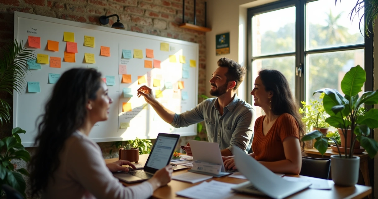 Equipe criativa de agência de marketing digital em reunião na Bahia 