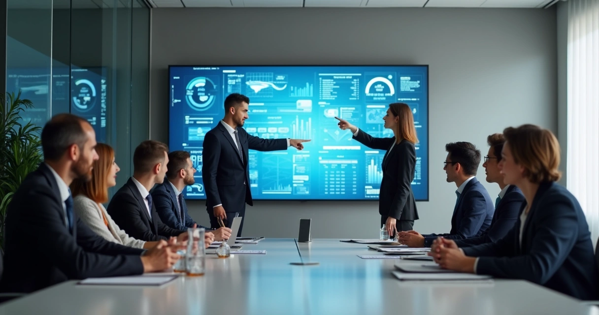 Equipe discute estratégia de sucesso do cliente em sala de reunião 