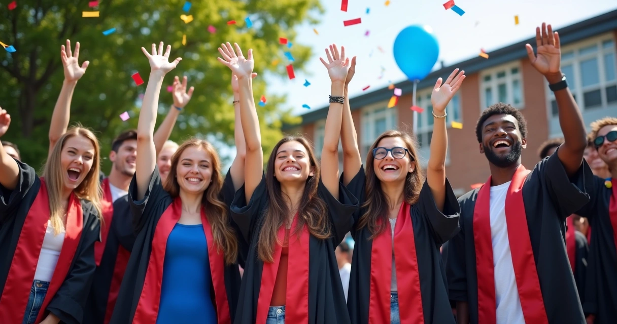 Grupo de jovens comemorando formatura juntos
