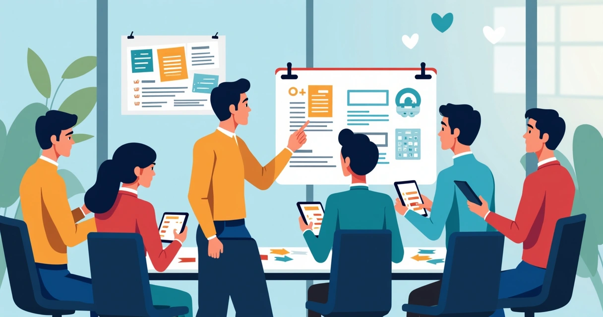 Equipe de gabinete reunida em mesa digital planejando projetos e tarefas 