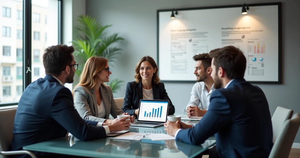 Profissionais dos setores de vendas e marketing em reunião em escritório contábil moderno 