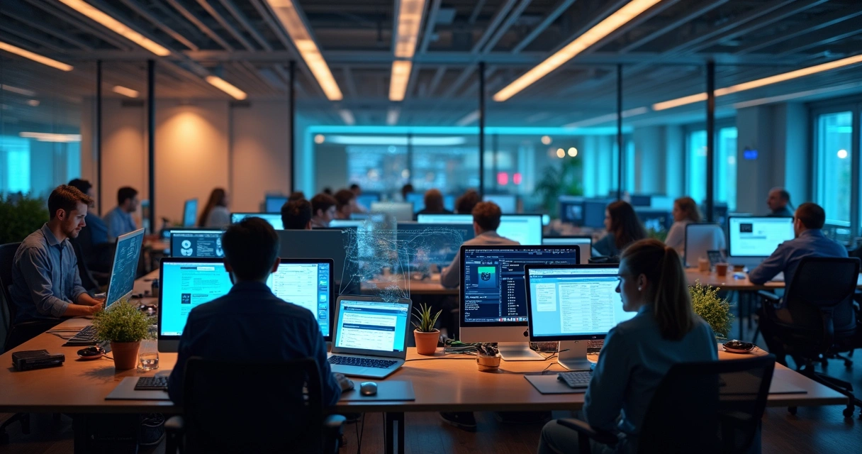 Equipe de TI trabalhando em suporte técnico