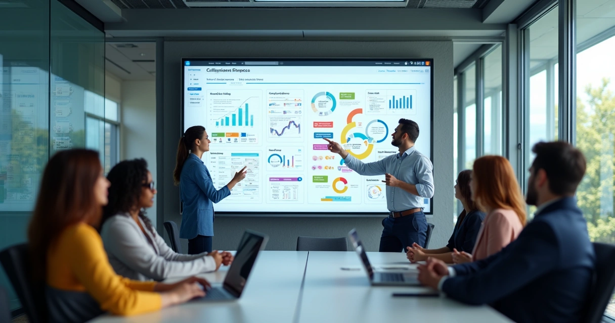 Time de vendas analisando pipeline em painel digital