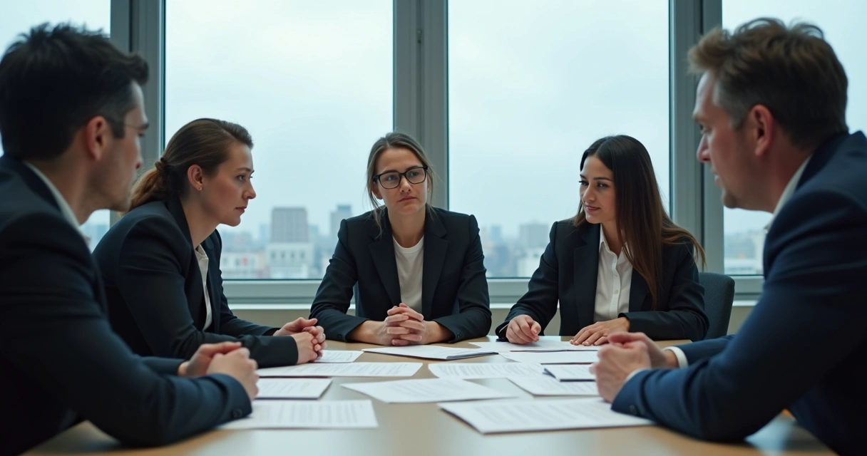Equipe desmotivada em sala de reunião 