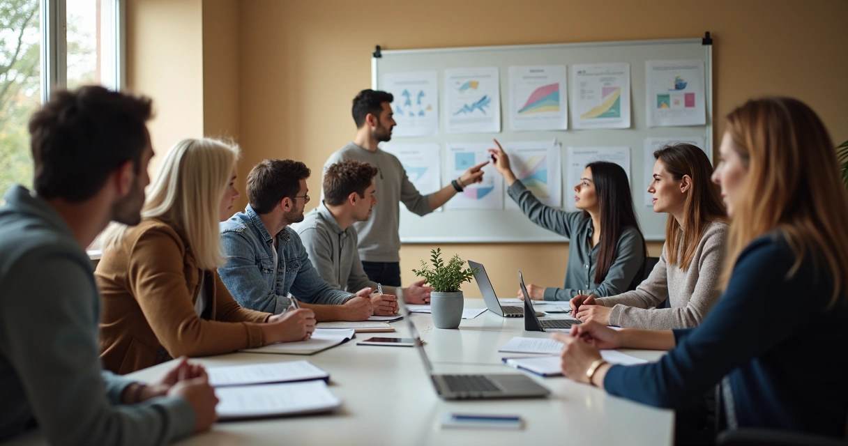 Equipe em reunião discutindo mudanças de processos 