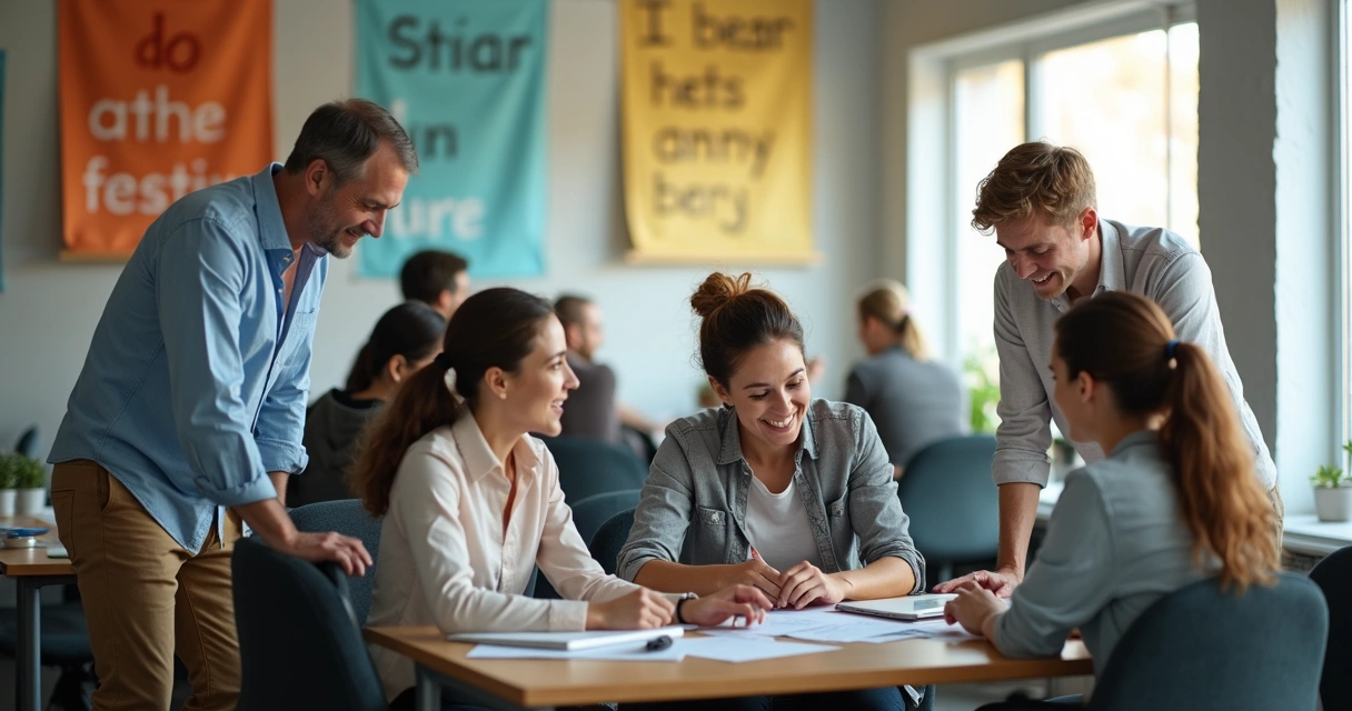 Equipe diversa trabalhando junta e promovendo impacto social no escritório 