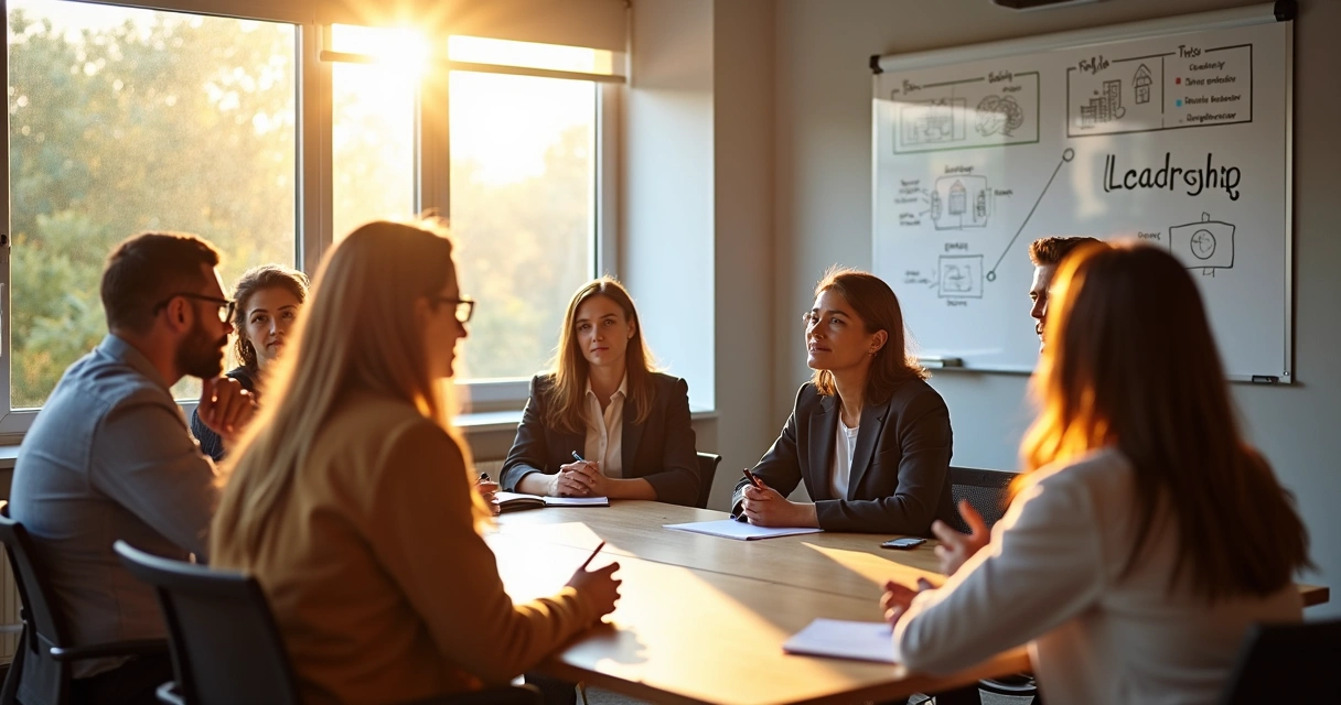 Grupo de pessoas diversas sentados em círculo refletindo sobre liderança 