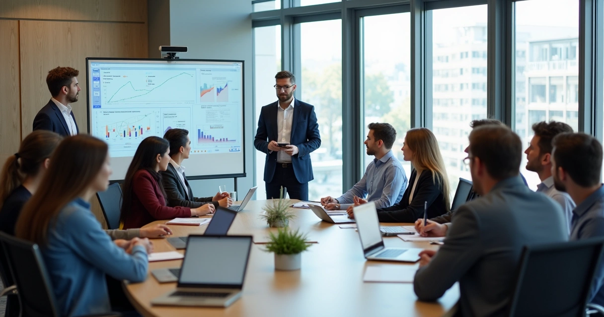 Equipe diversa participando de sessão de treinamento presencial 