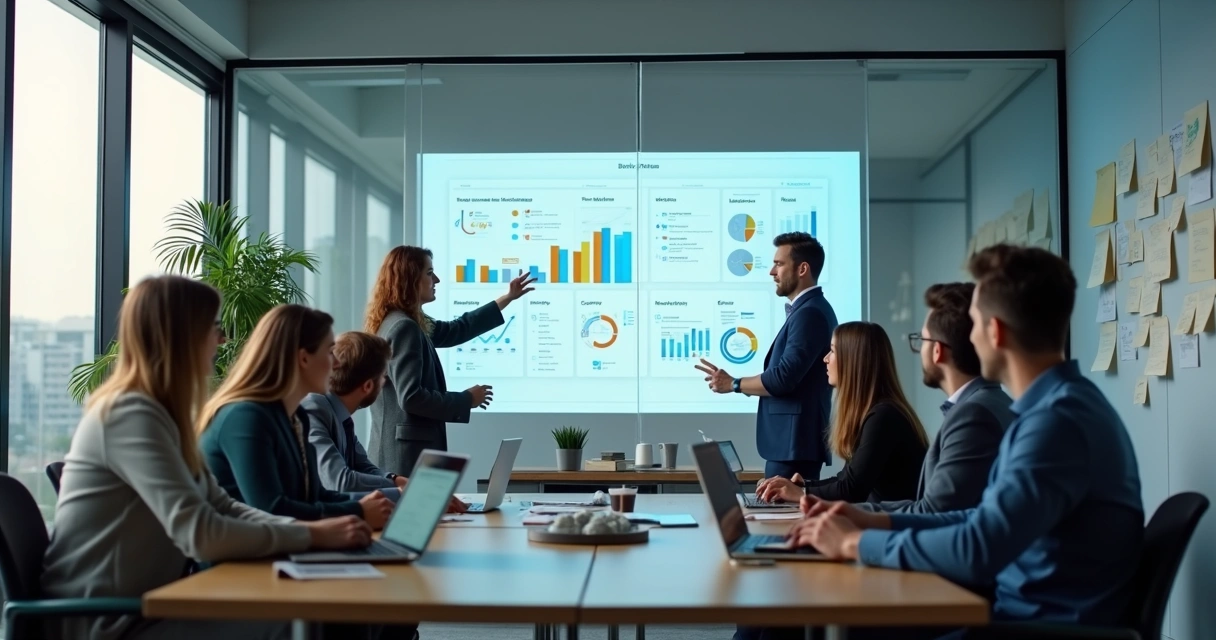Equipe empresarial discutindo melhorias em processos na sala de reunião 