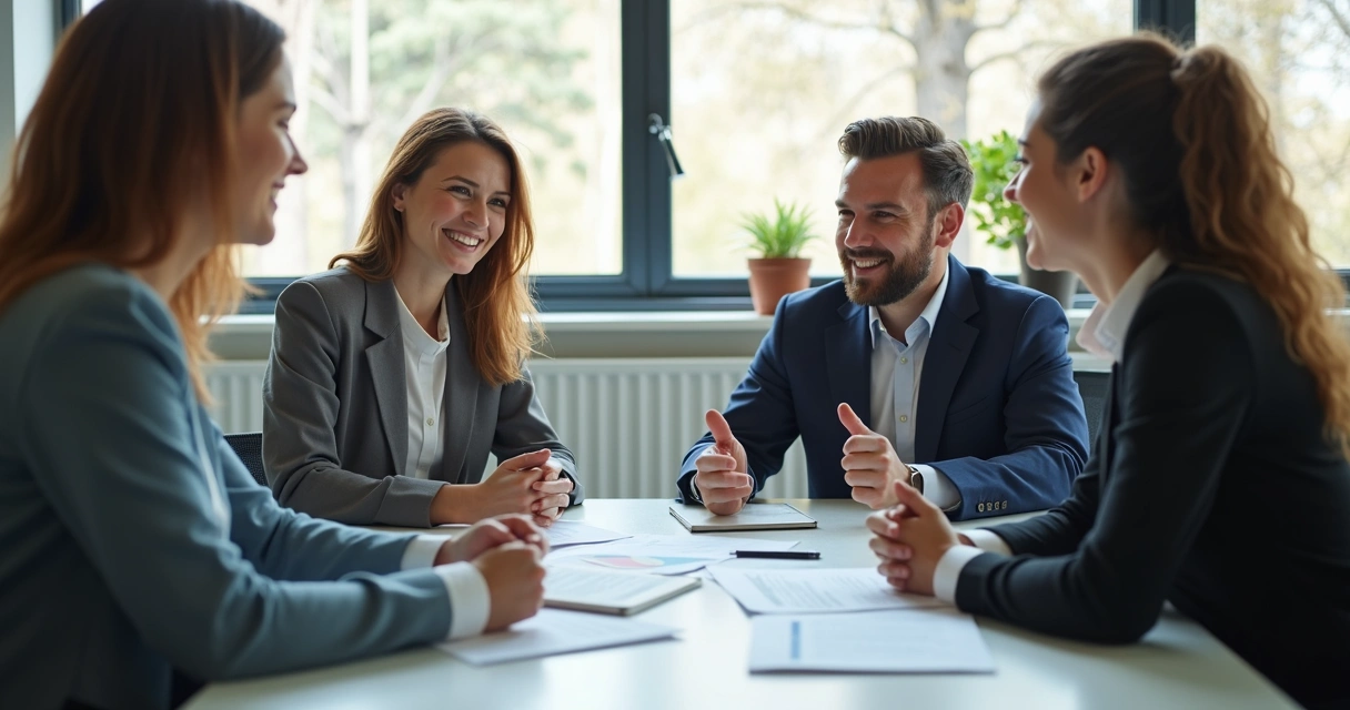 Equipe engajada em uma reunião de trabalho 