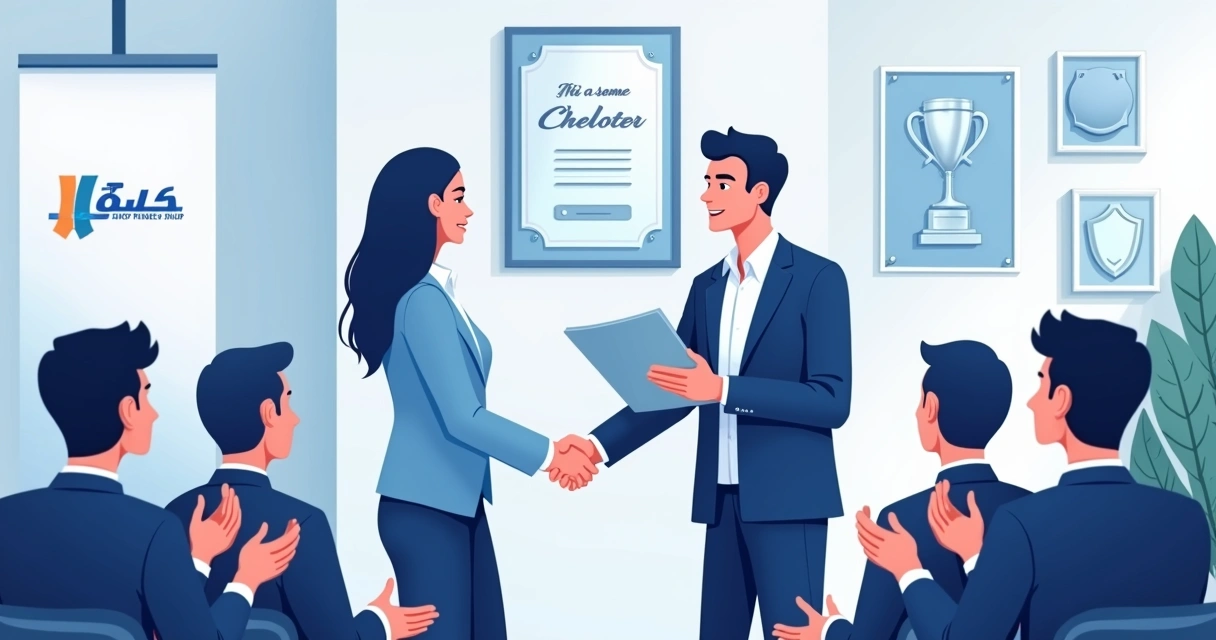 Gestor entregando placa de homenagem personalizada para colaborador em cerimônia corporativa 