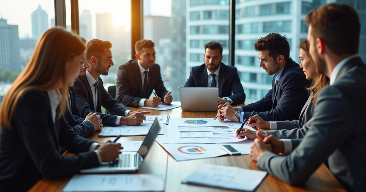 Profissionais reunidos auditando ativos em ambiente empresarial 