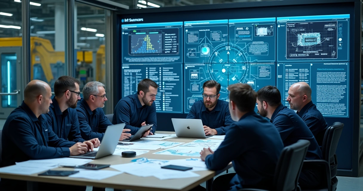 Reunião de equipe de TI em indústria 