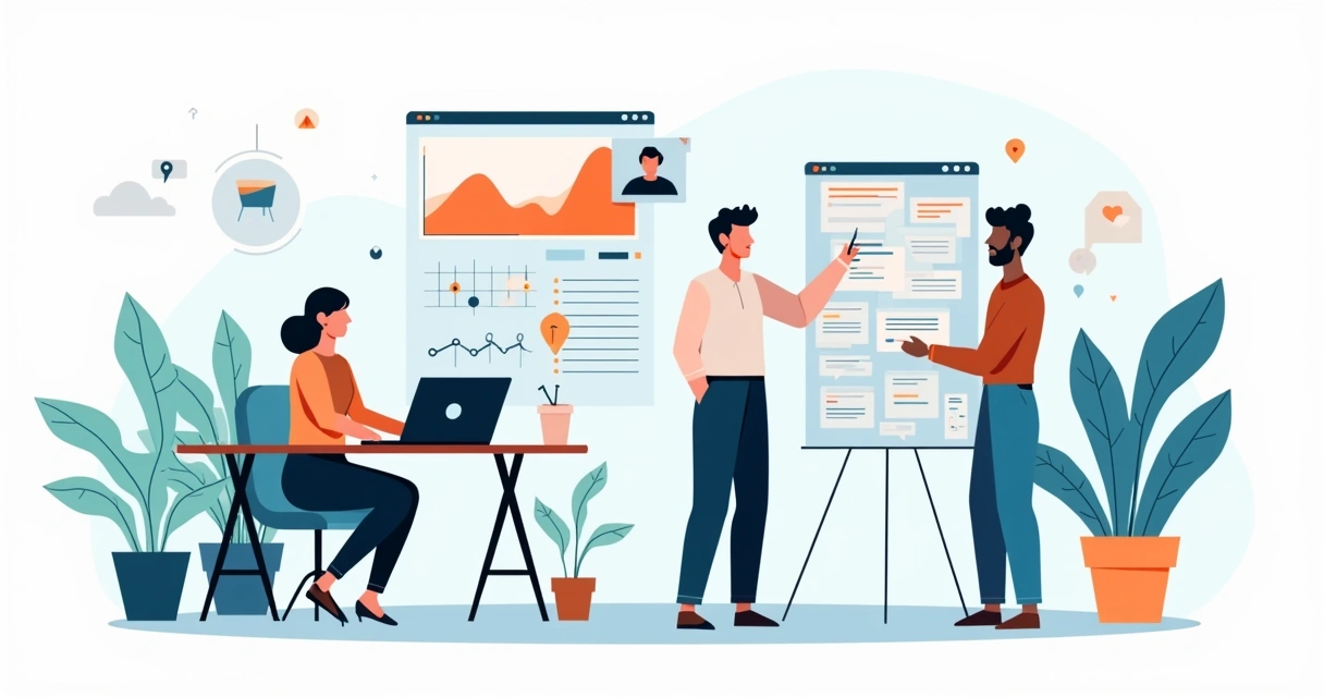 Equipe de inside sales em PME vendendo remotamente por computador e telefone 