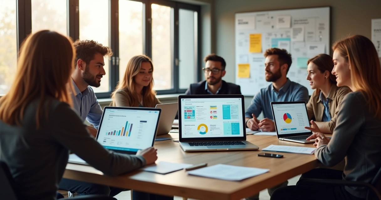 Equipe de profissionais analisando dados e gráficos em telas múltiplas para aumentar retenção de clientes 