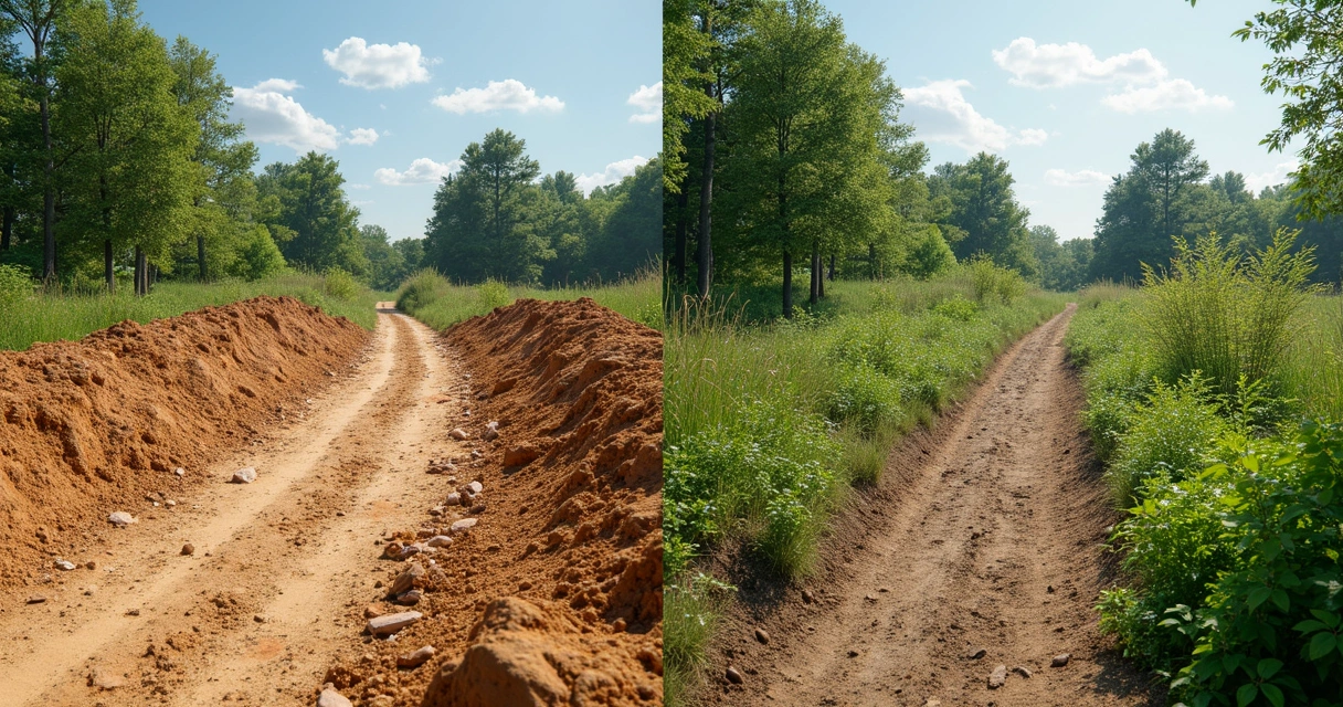 Comparação visual de área ambiental degradada e processo de recuperação 