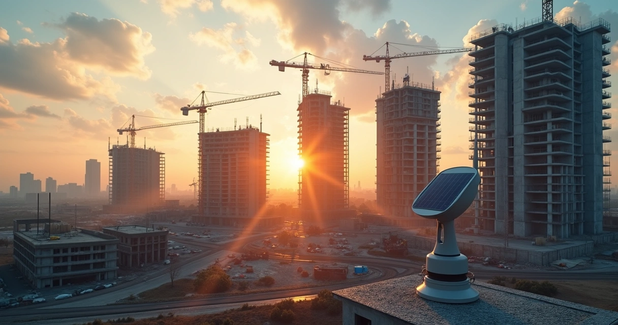 Canteiro de obras com sequência de estágios de construção em estilo time-lapse 