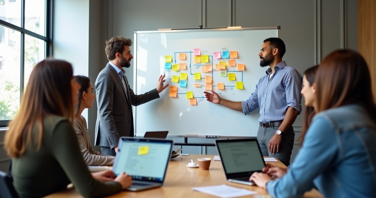 Equipe mapeando processos com post-its
