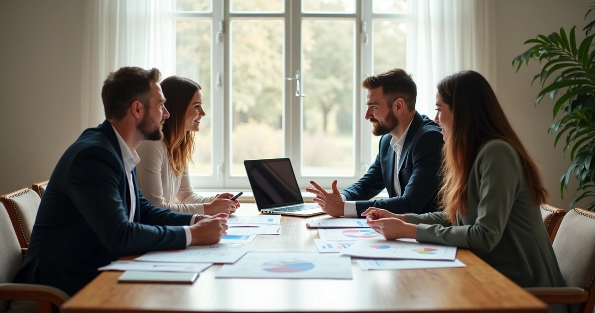 Equipe de marketing contábil em reunião planejando estratégias 