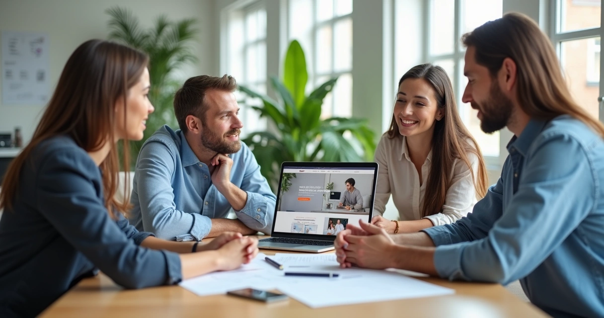 Equipe de marketing digital em reunião para clínica odontológica 