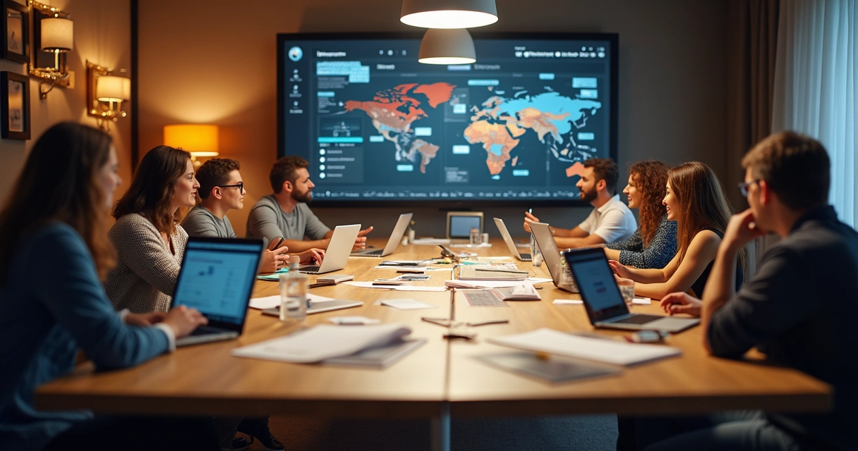 Equipe de marketing digital trabalhando em criação de conteúdo 