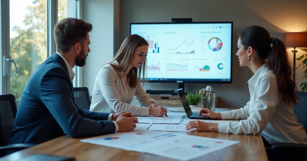 Equipe de marketing analisando integração de dados em reunião 