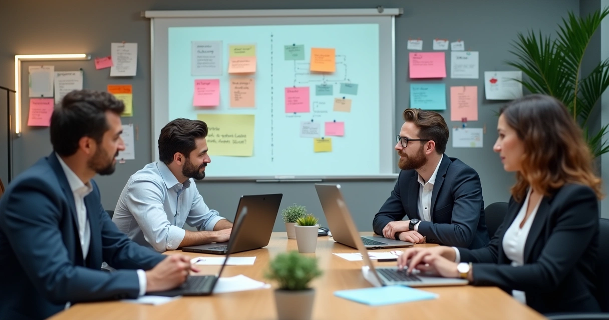 Listas Segmentadas no WhatsApp: Integração Firmográfica Fácil 6 Equipe de marketing reunida analisando listas segmentadas no WhatsApp