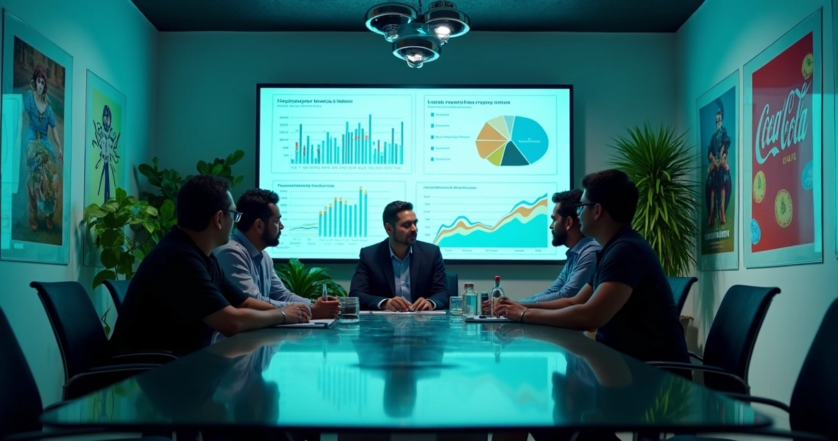 Equipe de marketing e vendas alinhando estratégias em uma sala moderna 