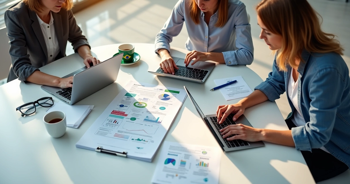Equipes de marketing, vendas e produto reunidas ao redor de uma mesa