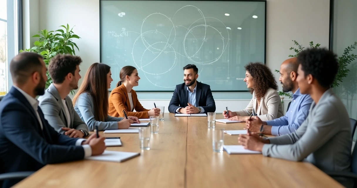 Time de trabalho em reunião colaborativa em sala moderna 