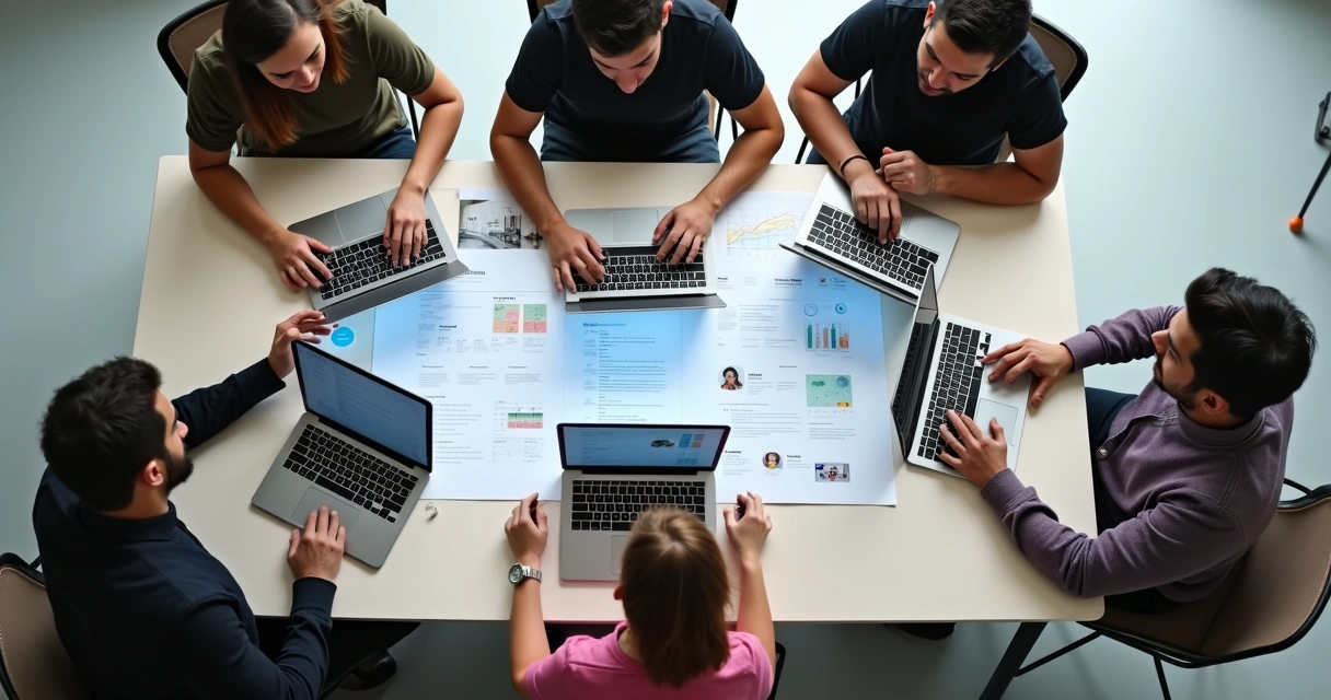 Equipe multicultural discutindo design system em reunião online 